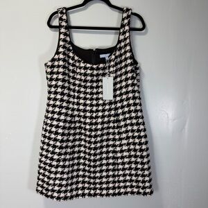 ANTONIO MELANI Black and Cream‎ Houndstooth Wool Blend Mini Dress